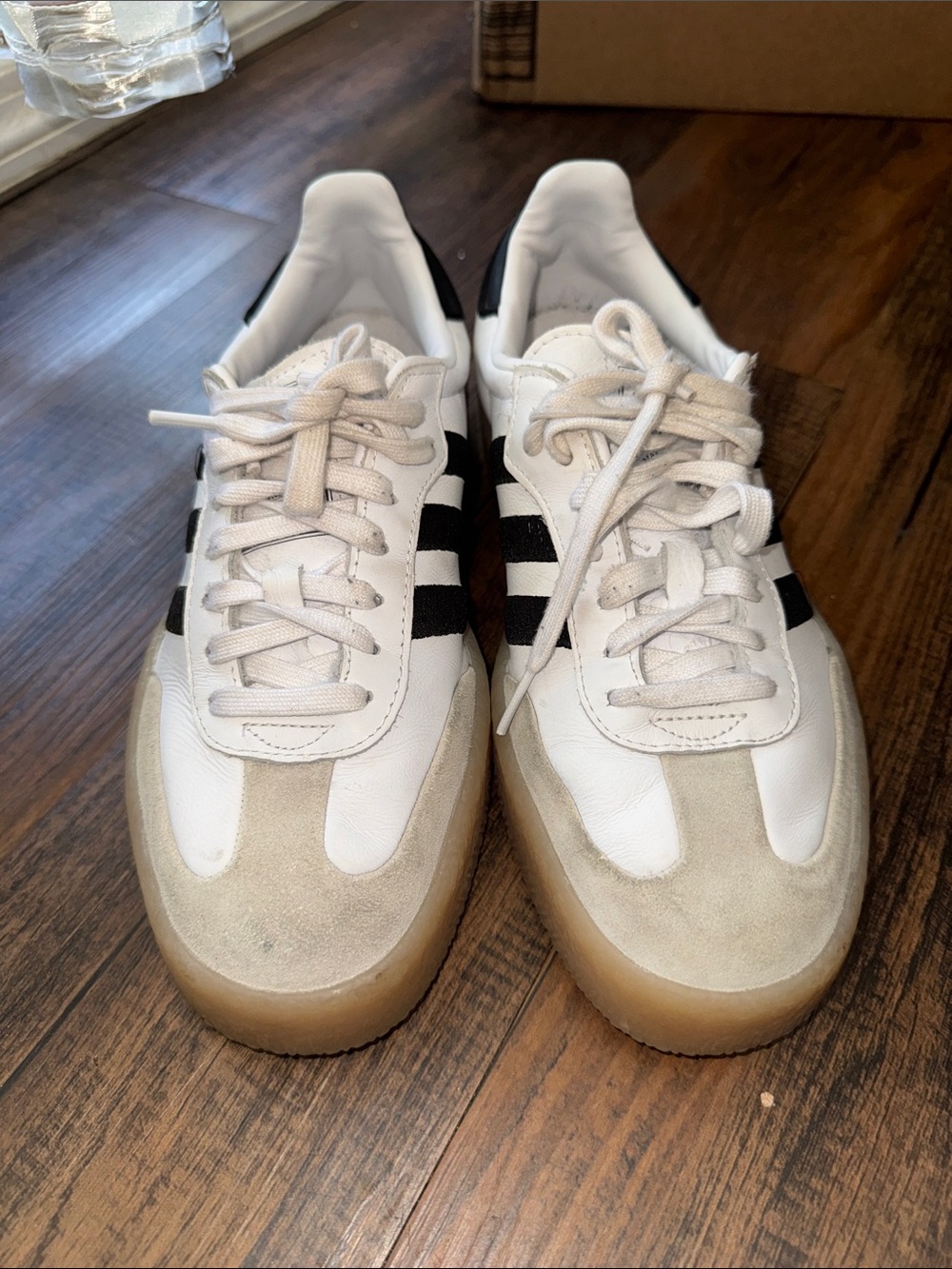 Adidas Samba XLG in cloud white and core black and gum platform sole